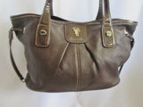 TIGNANELLO Leather Handbag Satchel Tote Shoulder Hobo Bag BROWN Ruched Pleated