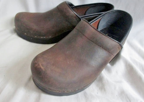 Womens DANSKO Leather Clogs Shoes Slip-On 38 / 7.5 ESPRESSO BROWN Boho Hipster