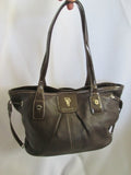 TIGNANELLO Leather Handbag Satchel Tote Shoulder Hobo Bag BROWN Ruched Pleated