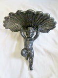 Vtg ANTIQUE 9" Metal Iron WALL SCONCE Cherub Baby Nouveau Deco Angel BLACK