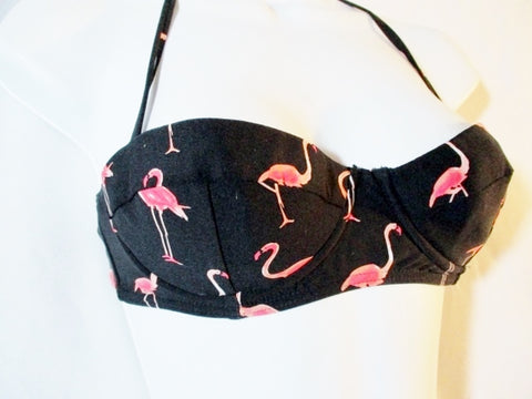 KATE SPADE FLAMINGO Summer BIKINI TOP Bathing Suit XS Black Pink Womens