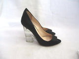 PRADA MILANO ITALY Clear Heel Pump Satin Peep Toe Shoe 36 BLACK