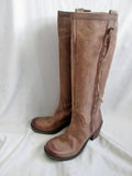 Womens NINE WEST VINTAGE AMERICA Fishtail LEATHER Moto BOOT BROWN 9.5 Knee High Rocker