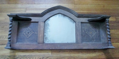 Vtg Handmade Carved Wood Primitive MIRROR Mantle Wall Hanging Rustic Medieval Tabletop