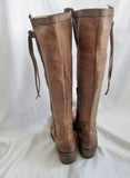 Womens NINE WEST VINTAGE AMERICA Fishtail LEATHER Moto BOOT BROWN 9.5 Knee High Rocker