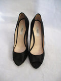 PRADA MILANO ITALY Clear Heel Pump Satin Peep Toe Shoe 36 BLACK