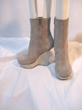 NEW NWT ACNE HYDRO-SUE Suede PLATFORM WEDGE Boot Bootie 37 STONE BEIGE