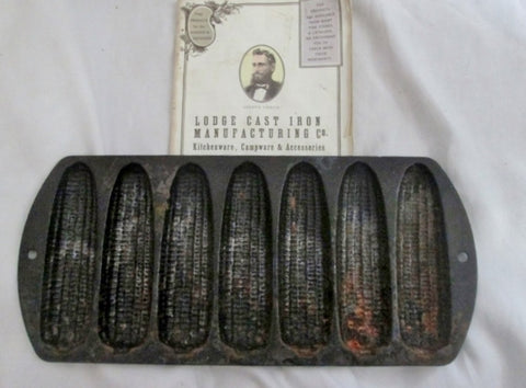 Vtg Lodge #27C2 Hold 7 Corn Stick Muffin Pan Cast Iron Made In U.S.A. Mold BLACK