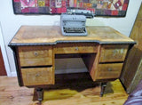 Vintage H & K ANTIQUES Antique DESK WOOD Brown Drawer