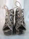 Womens MIA Peep Toe Sandals High Heel Vegan SNAKESKIN LEATHER 8.5 GRAY