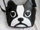 Vegan BULLDOG DOG PUP Hobo Shoulder Bag Crossbody Purse BLACK WHITE