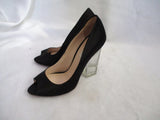 PRADA MILANO ITALY Clear Heel Pump Satin Peep Toe Shoe 36 BLACK