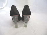 PRADA MILANO ITALY Clear Heel Pump Satin Peep Toe Shoe 36 BLACK
