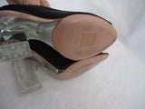 PRADA MILANO ITALY Clear Heel Pump Satin Peep Toe Shoe 36 BLACK