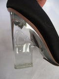 PRADA MILANO ITALY Clear Heel Pump Satin Peep Toe Shoe 36 BLACK