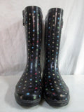 Womens MERONA Gumboots Wellies Rain Boots Rainboots Foul Weather BLACK DOT 8