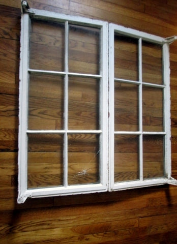 Vtg Pair 2 Primitive CAST IRON Metal FRENCH WINDOW Set Rustic Architectural Salvage