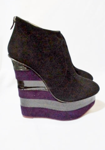 CHARLOTTE OLYMPIA BOWIE STRIPE WEDGE Bootie Shoe 36.5 6 BLACK Purple Platform