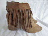 Womens CARLOS SANTANA PEEP TOE High Heel Shoes Sandals 8.5 Leather BROWN FRINGE JASPER