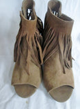 Womens CARLOS SANTANA PEEP TOE High Heel Shoes Sandals 8.5 Leather BROWN FRINGE JASPER