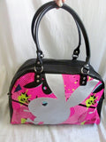 PLAYBOY BUNNY Signature Vegan Duffle Bowler Tote Satchel Gym Shoulder Travel Bag BLACK PINK MULTI