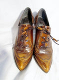 Womens STUART WEITZMAN LEATHER GRANNY Victorian Steampunk Shoe BROWN 5.5