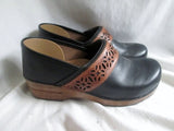 EUC Womens DANSKO Suede Leather Clogs Shoes Slip-On Mules BLACK 41 10.5 BROWN Cutout