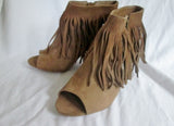 Womens CARLOS SANTANA PEEP TOE High Heel Shoes Sandals 8.5 Leather BROWN FRINGE JASPER