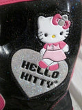 Youth Girls Kids HELLO KITTY Winter Rain Snow Boots BLACK 4 PINK GLITTER Childrens