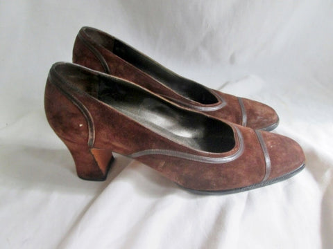 Womens SALVATORE FERRAGAMO 12387 ITALY Leather Suede Pumps 7.5 D Shoes BROWN