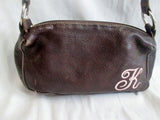 ROOTS CANADA Pebbled Leather "K" Shoulder Bag Purse Clutch BROWN Boho Indie Hippie