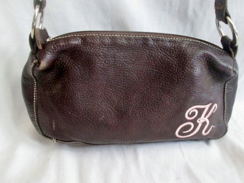 ROOTS CANADA Pebbled Leather "K" Shoulder Bag Purse Clutch BROWN Boho Indie Hippie