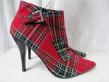 Womens ANNE MICHELLE High Heel Ankle Boots Shoes "GIN" 7 RED PLAID TARTAN