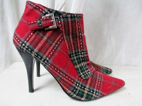 Womens ANNE MICHELLE High Heel Ankle Boots Shoes "GIN" 7 RED PLAID TARTAN