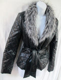 NEW Womens MANDEE Faux Fur Leather Vegan Jacket Coat BLACK S
