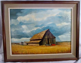 Vintage Antique SIGNED A. WATTS PAINTING FARM BARN SKY Cart ART Landscape Wood Frame