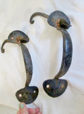 Vtg ANTIQUE Set 2 Wrought Cast Iron HARDWARE DOOR HANDLE Rustic Primitive Americana BLACK