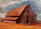 Vintage Antique SIGNED A. WATTS PAINTING FARM BARN SKY Cart ART Landscape Wood Frame