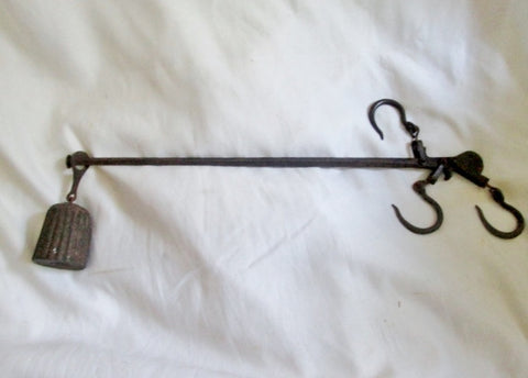 Rustic Primitive Antique Vtg Weighted Iron Scale Hook Measurement Tool Steampunk Decor