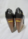 NEW NWT BURBERRY Leather PLATFORM WEDGE WOOD Shoe 36 6 BLACK