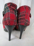 Womens ANNE MICHELLE High Heel Ankle Boots Shoes "GIN" 7 RED PLAID TARTAN