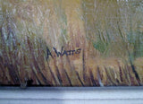 Vintage Antique SIGNED A. WATTS PAINTING FARM BARN SKY Cart ART Landscape Wood Frame