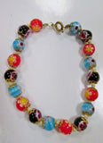 Millefiori MURANO ITALY Beaded Venetian Glass Drop Bracelet Cuff FLOWER Blue Black