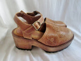 Womens STEVE MADDEN OLIVE Leather Clog Chunky Heel Buckle Shoes 7 BROWN