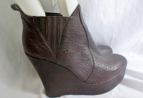Womens JOE'S Wedge Leather High Heel Ankle BOOT Shoe Booties BROWN 8
