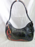 SABRINA SCALA Leather Stitch Hobo Shoulder Bag Satchel Purse BLACK Hippie BROWN