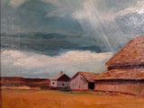 Vintage Antique SIGNED A. WATTS PAINTING FARM BARN SKY Cart ART Landscape Wood Frame