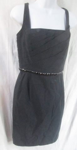 WOMENS CARMEN MARC VALVO Dress Sleeveless Gown 12 BLACK Jet Glass Belt