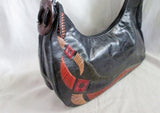 SABRINA SCALA Leather Stitch Hobo Shoulder Bag Satchel Purse BLACK Hippie BROWN
