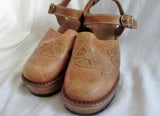 Womens STEVE MADDEN OLIVE Leather Clog Chunky Heel Buckle Shoes 7 BROWN